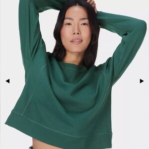Sweaty Betty After Class Crop Sweatshirt in Glade Green Organic Cotton, Size S